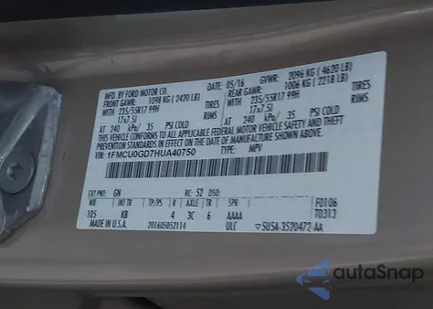 2017 Ford Escape Se from USA, damaged, VIN 1FMCU0GD7HUA40750